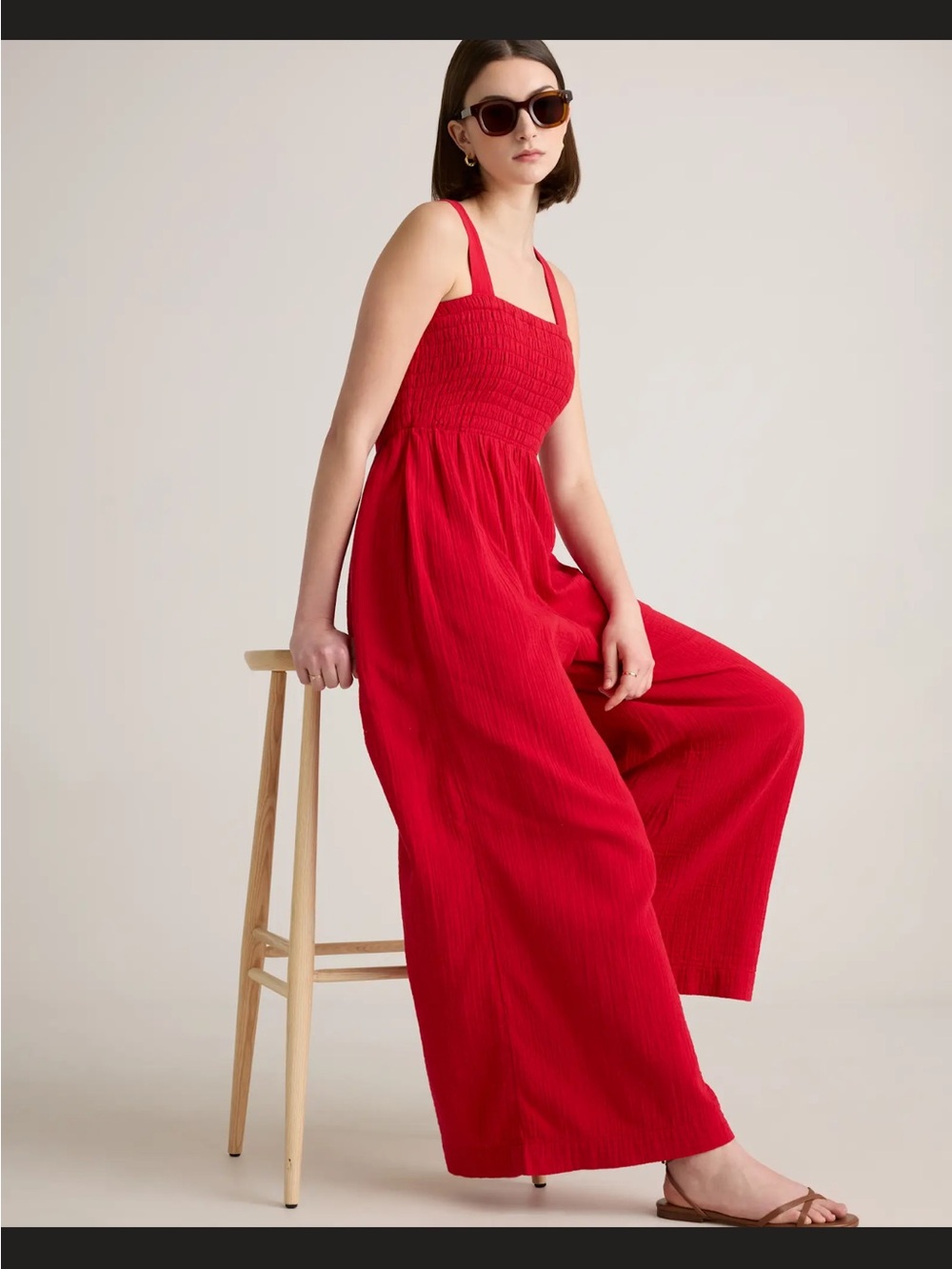 Red organic gauze jumpsuit - Picture 7 of 9